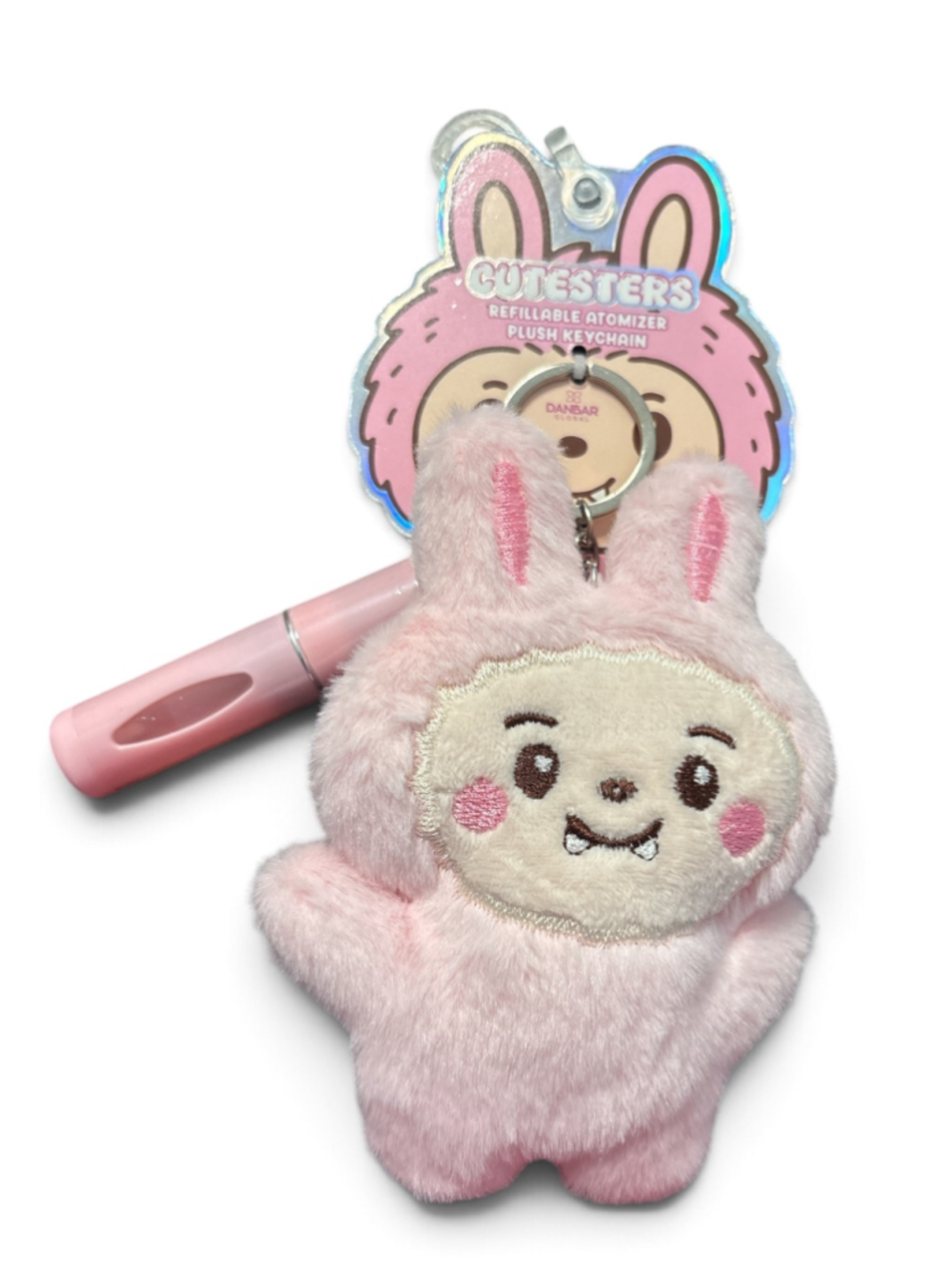 Cutesters Plush Bunny Refillable Atomizer Keychain Pink White